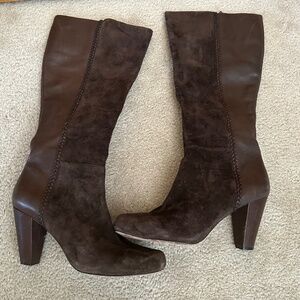 Antonio Melani Leather and Suede Boots Brown Zipper High Heel Women's Size 10
